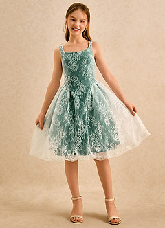 Azazie Cubbie Girls Formal vestidos de niña de las flores Vestido de Esmeralda de Encaje de Corte en A image4