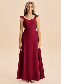 Azazie Mavie Junior Abito A-Line in Chiffon Increspato Borgogna image4