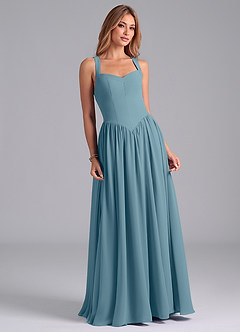 Azazie Francis Abiti da Damigella Abito A-Line in Chiffon Corsetto Blu Lunatico image4