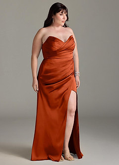 Azazie Yola Bridesmaid Dresses Paprika Sheath V-Neck Pleated Stretch Satin Convertible Dress image20