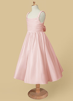 Azazie Cutie Pie Flower Girl Dresses Blushing Pink A-Line Pleated Matte Satin Dress image6