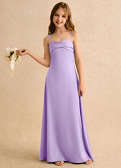 Azazie Mirabella Girls Formal vestidos de niña de las flores Vestido Lila de Satén Elástico de Recto con Escote corazón image3
