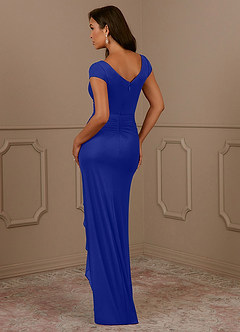 Azazie Roya vestidos de madre de la novia Vestido de Azul Real de Malla de Sirena con Cuello en V plisado image3