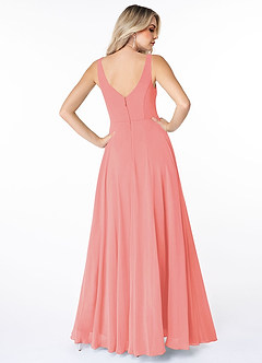 Azazie Calvi Final Sale Coral A-Line Ruched Chiffon Dress image2