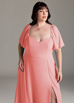Azazie Chloe Bridesmaid Dresses Coral A-Line Sweetheart Neckline Chiffon Dress image12