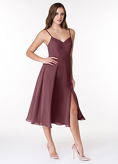 Azazie Clarissa Bridesmaid Dresses Sangria A-Line V-Neck Chiffon Dress image3