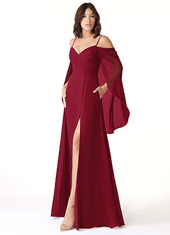 Azazie Cienna Bridesmaid Dresses Burgundy A-Line Off the Shoulder Chiffon Dress image4
