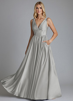 Azazie Delmie Brudtärnklänningar Klä av A-Linje i Stretch Satin Korsett Silver image6