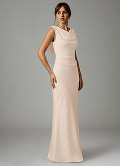 Azazie Kieryn Robes de demoiselle d'honneur Robe Sirène en Satin extensible Plissée Albâtre Blanc image4