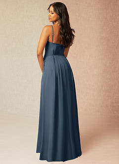 Azazie Kyedae Brautjungfernkleider A-Linie V-Hals Gefaltet Chiffon Kleid Neptunblau image4