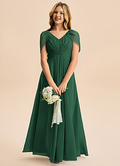 Azazie Emma Junior Robe Trapèze en Mousseline de soie Plissée Vert Foncé image3