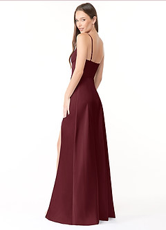 Azazie Halsey Final Sale Cabernet A-Line Side Slit Stretch Satin Dress image5