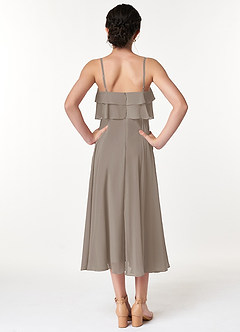 Azazie Ensley Junior Abito A-Line in Chiffon Plissettato Taupe image2