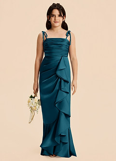 Azazie Ryan Junior Ink Blue Sheath Bow Stretch Satin Dress image5