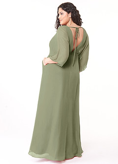 Azazie Rebecca Final Sale Black A-Line V-Neck Long Sleeve Chiffon Dress image10