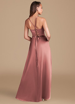 Azazie Maksim Bridesmaid Dresses Dusty Rose A-Line Metallic Satin Dress image5