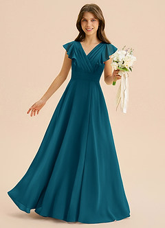 Azazie Anysa Junior Ink Blue A-Line Ruched Chiffon Dress image1