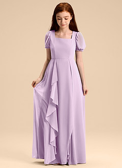 Azazie Priya Junior Frosted Lilac A-Line Blouson Chiffon Dress image5