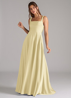 Azazie Shaude Bridesmaid Dresses Lemon Sorbet A-Line Pleated Stretch Satin Dress image5