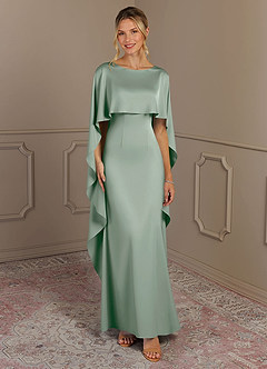 Azazie Eli Mère de la mariée Robes Robe Fourreau en Satin extensible Col bateau Agave image1