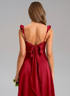 Azazie Everett Bridesmaid Dresses Scarlet A-Line Stretch Satin Dress image7