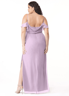 Azazie Emeralda Bridesmaid Dresses Frosted Lilac Sheath Off the Shoulder Chiffon Dress image8