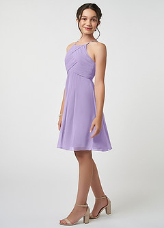 Azazie Ginny Junior A-Linie Plissee Chiffon Kleid Flieder image3