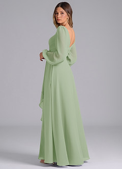 Azazie Omari Bridesmaid Dresses Dusty Sage A-Line Long Sleeve Chiffon Dress image2