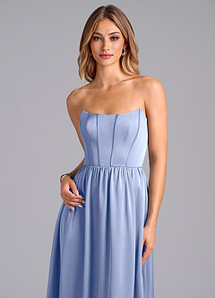 Azazie Leilana Bridesmaid Dresses Ice A-Line Corset Stretch Satin Dress image6