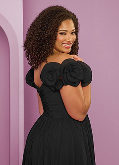 Barbie ♥ Azazie Brautjungfernkleider Wandelbar A-Linie Schulterfrei Chiffon Kleid Schwarz image21