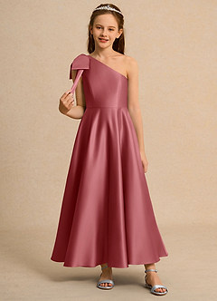 Azazie Guppy Junior Formal Flower Girl Klänningar Klä A-Line i Matt satäng Ena axeln image3