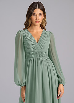 Azazie Palerma Bridesmaid Dresses Silver Sage A-Line Long Sleeve Chiffon Dress image6