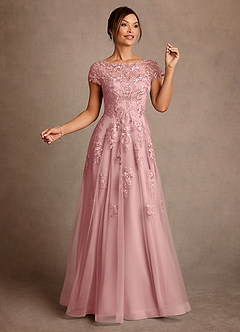 Azazie Jalinda Mother of the Bride Dresses Dusty Rose A-Line Lace Chiffon Dress image3