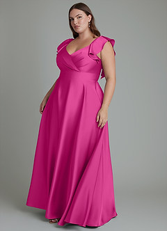 Azazie Leilani Brudtärnklänningar Klänning av A-linje i Stretch Satin Rynkad Fuchsia image15