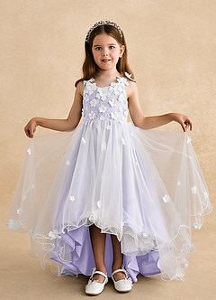 Azazie Celia Flower Girl Dresses Lilac A-Line Lace Tulle Dress image4
