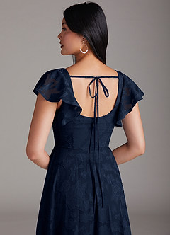 Azazie Bondi Bridesmaid Dresses Dark Navy A-Line Ruched Floral Burnout Dress image2