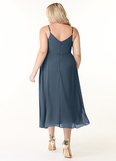 Azazie Clarissa Brautjungfernkleider A-Linie V-Hals Chiffon Kleid Neptunblau image8