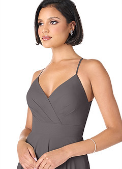 Azazie Avelina Bridesmaid Dresses Steel Grey A-Line V-Neck Pleated Chiffon Dress image4