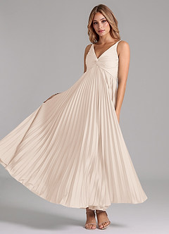 Azazie Raychelle Bridesmaid Dresses White Alabaster A-Line Pleated Stretch Satin Dress image2