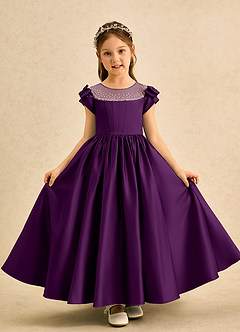 Azazie Toffee Flower Girl Dresses Grape Ball-Gown Bow Matte Satin Dress image2