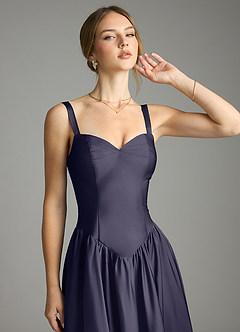 Azazie Evadina Vestidos de damas de honor Vestido de Tormenta de Satén Elástico de Corte en A con Corsé image5