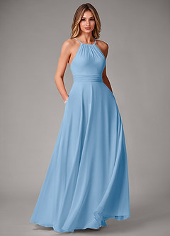 Azazie Amalia Bridesmaid Dresses Powder Blue A-Line Pleated Chiffon Dress image1
