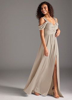 Azazie Lianne Bridesmaid Dresses Frost A-Line Off the Shoulder Stretch Satin Dress image6