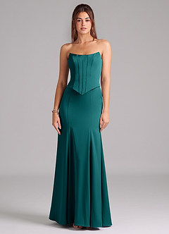 Azazie Ximena Bridesmaid Dresses Peacock Mermaid Corset Stretch Satin Convertible Dress image3