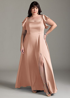 Azazie Bondi Bridesmaid Dresses Rose Gold A-Line Bow Stretch Satin Dress image7