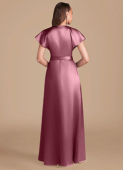 Azazie Nico Vestidos de damas de honor Vestido de Rosa Del Desierto de Satén Metálico de Corte en A con Plisado image4