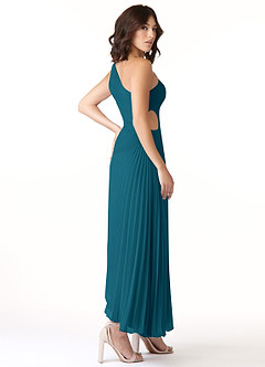 Azazie Kirra Final Sale Ink Blue A-Line One Shoulder Chiffon Dress image4