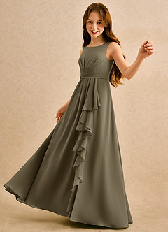 Azazie Chibi Girls Formal Abiti da Ragazza di Fiori Abito A-Line in Chiffon Plissettato Willow Green image5