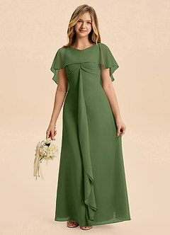Azazie Selena Junior Olive A-Line Ruched Chiffon Dress image6