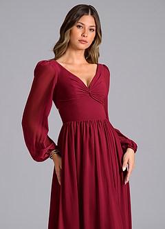 Azazie Zeya Bridesmaid Dresses Burgundy A-Line Long Sleeve Chiffon Dress image5